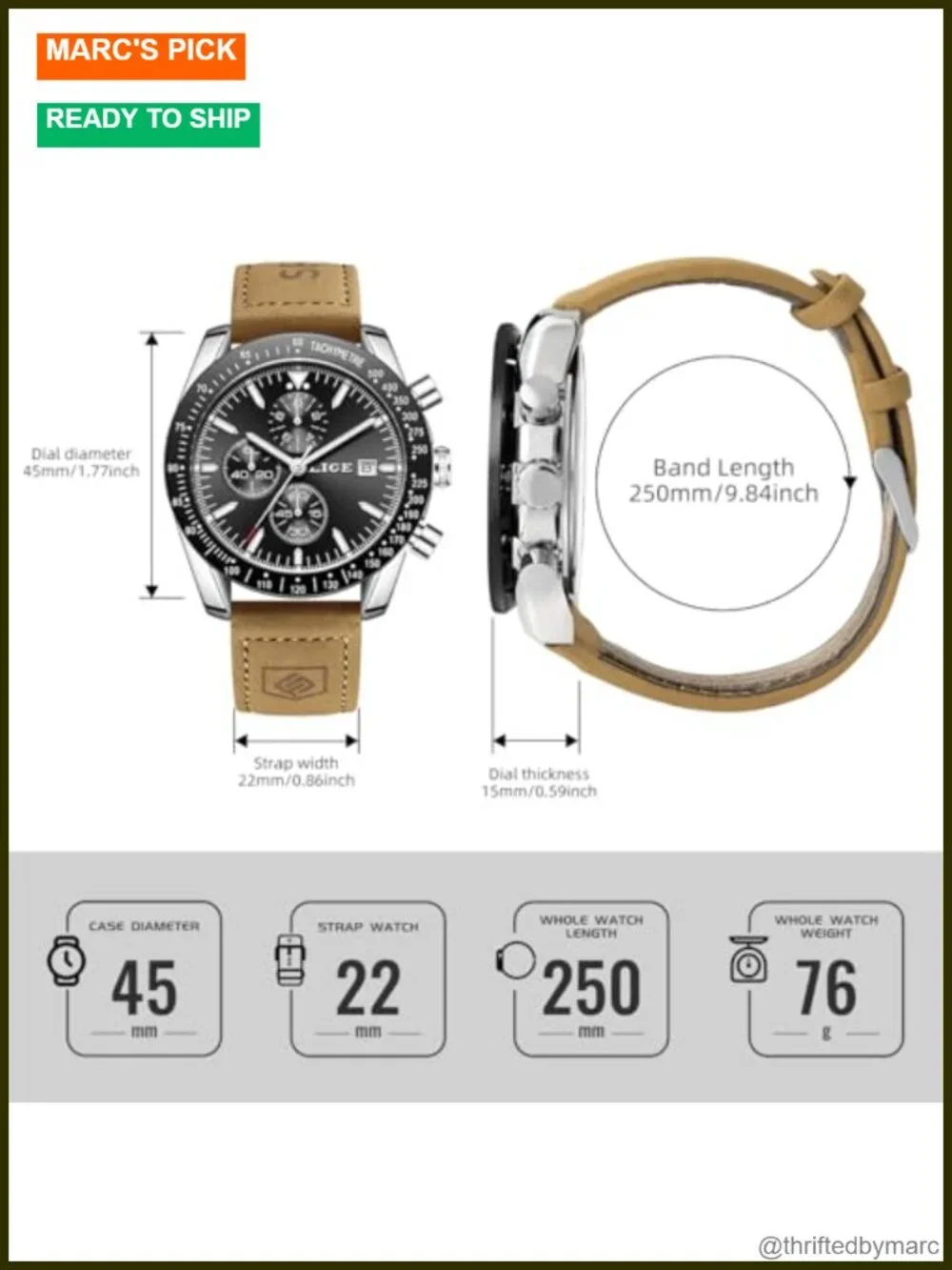 Men's Chronograph Dress Watch Brown Leather Waterproof Luminous Casual